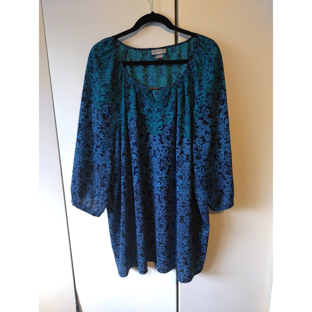 Catherines Women's Elegant Floral Tunic Top Plus Size 3x 2628 Flowy Lightweight